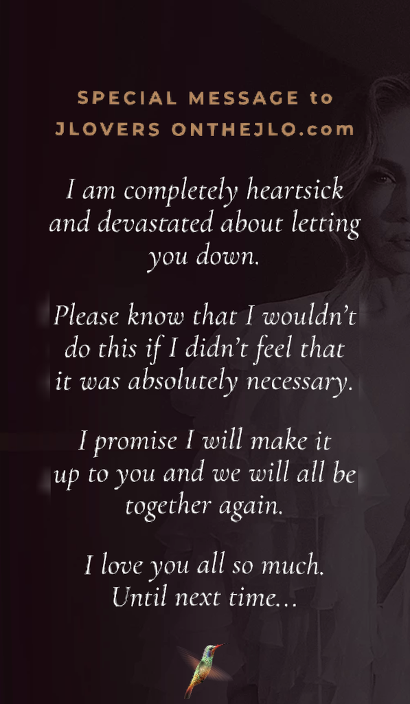 Jennifer Lopez announcing the cancellation of her summer tour (Jennifer Lopez's website onthejlo.com)